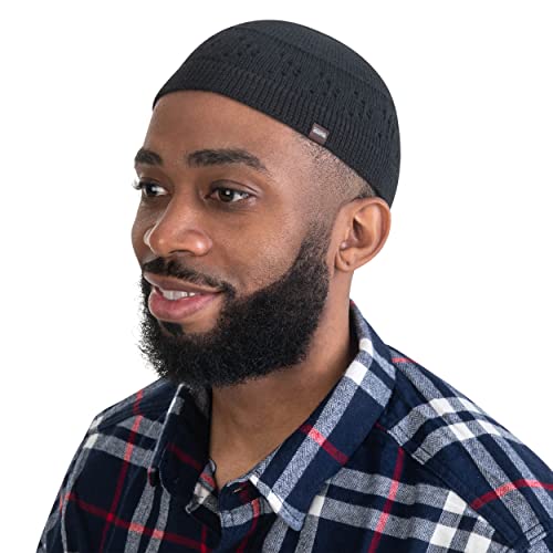 SnugZero - 100% Cotton Kufi Beanie with Arrow Lattice Crochet for Men and Women (Black)
