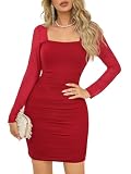 Cicy Bell Damska sukienka Bodycon seksowna sukienka z siateczki, z długim rękawem, mini sukienka, kwadratowy dekolt, sukienka na imprezę, do klubu, sukienka koktajlowa, krój slim fit, ołówkowa