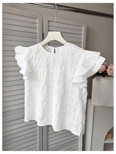 SweatyRocks Girl's Layered Ruffle Sleeve T Shirt Summer Textured Short Sleeve Cute Tee Tops3