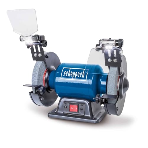 Scheppach Touret Mixte SM150L | Puissance 400W | Meules en grain 36 et 60 Ø150mm | Brosse...