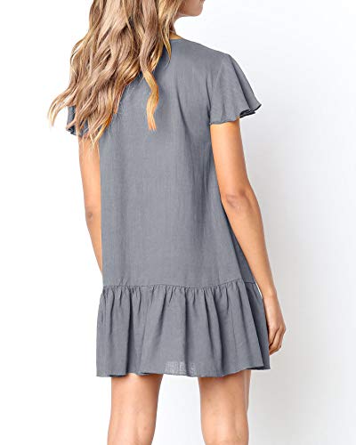 Image of Imysty Womens Polka Dot V Neck Button Down Ruffles Loose Mini Short T-Shirt Dress