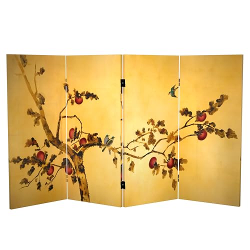 Red Lantern 3 ft. Short Double Sided Birds on Plum Tree Canvas Room Divider