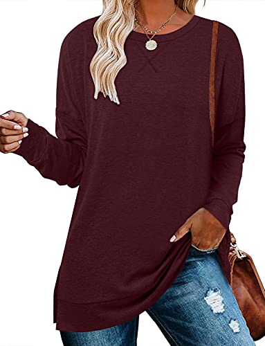 BETTE BOUTIK Women's Drop Long Sleeve Sweatshirts Casual Crewneck Tunic Tops Sweartshirts With Side Slits S-3XL
