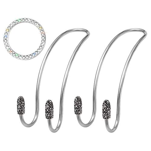 SAVORI - Colgador para bolsas de coche con ganchos para reposacabezas para asiento trasero, 2 unidades, organizador de gancho de metal para bolsa de mano, monedero, ropa de comestibles con 1 pegatina de emblema de anillo (gris)