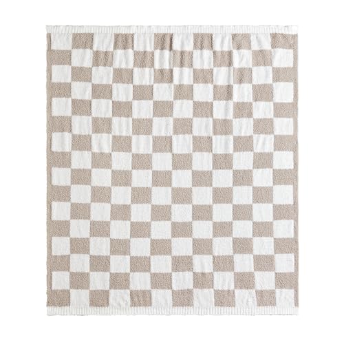 Image of CREVENT 50''X60'' Ultra Soft and Plush Reversible Microfiber Throw Blanket for Couch Sofa and Bed (Checkered Beige)