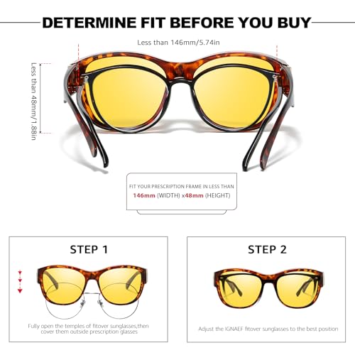 Trysee Women Oversized Night Vision Fit Over Glasses for Driving, Anti Glare Yellow Nighttime Glasses TS85113