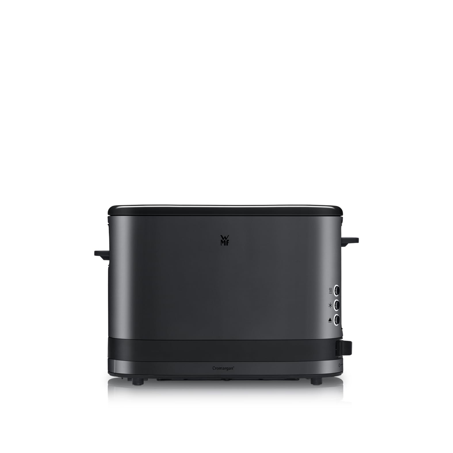 WMF Küchenminis toster 1 kromkowy z nasadką do bułek, na 1 szybę XXL, funkcja rozmrażania, toster z długim szczeliną z 7 poziomami opiekania, 600 W, stal nierdzewna, czarny matowy