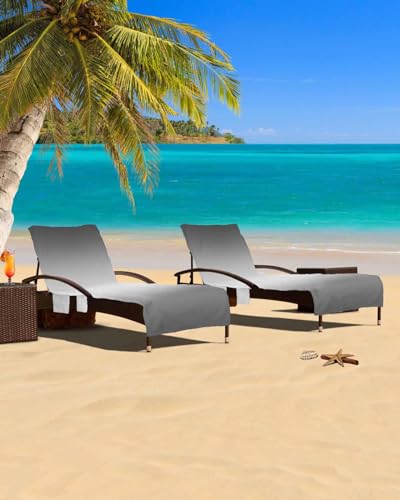 Grey Beach Chair Cover with Side Pockets, Microfiber & Quick Dry Pool Chaise Lounge Chair Towels Covers for Sun Sunbathing Patio Garden Hotel, Modern Minimalist Geometric Gradual Solid White