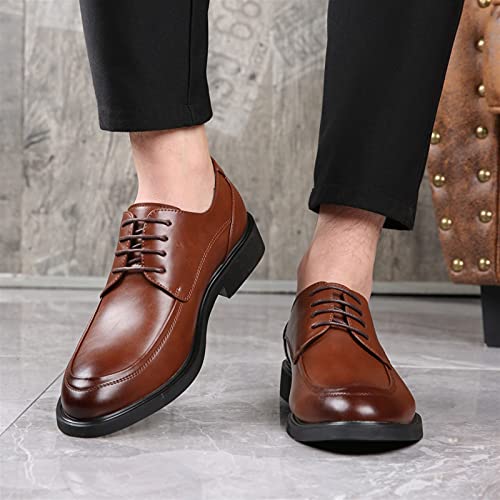 Dress Formal Shoes for Men Lace Up Derby Shoes Apron Toe Burnished Toe PU Leather Low Top Rubber Sole Slip Resistant Anti-Slip Prom(Brown,10 M US)4