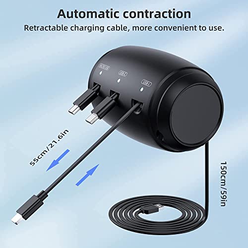 Multi Retractable Carbackseat Charger 3 In 1 - Compatible With All Type Of Cellphones - Car Power Charging Station For Iphone/Ipad/Android, Back Seat Passengers | Share Ride (Black) #TOP2