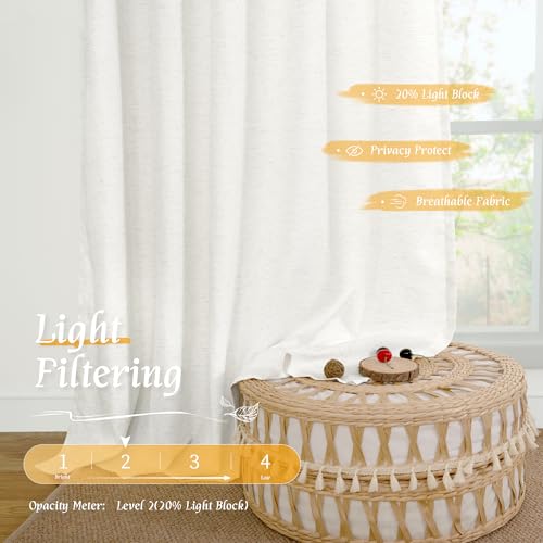 Image of LAMIT Light Filtering 63 inch Length Linen Curtains, Soft Linen Textured Rod Pocket Neutral Boho Drapes Window Treatment Panels for Living Room /Bedroom, 2 Panels Set, 42 x 63 Inch, Ivory White