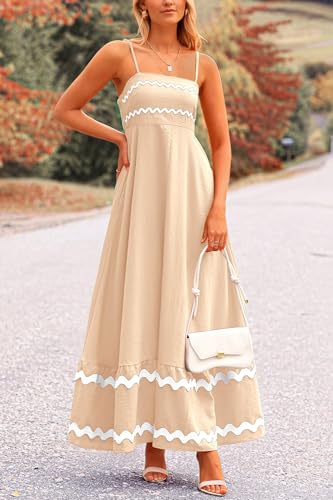 Image of PRETTYGARDEN Women's 2026 Summer Flowy Maxi Dress Casual Sleeveless Spaghetti Strap Ruffle Beach Long Dresses