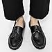 Men's Leather Platform Slip-On Tassel Loafers Fashion Non-Slip Low Top Round Toe Lug Sole Dress Shoes for Business Prom Party Penny Shoes (Black,11)