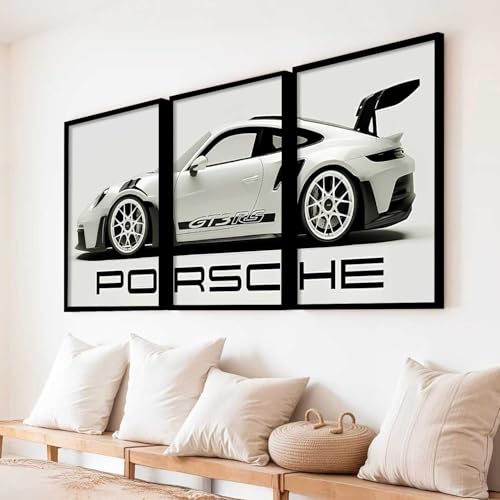 Image of GoArt Framed Car Posters for Wall Decor - Porsche Theme (Set of 3, Black, 10x13 Inch). Ideal for Boys Room, Bedroom, Living Room, Office, Studio. Durable and Reusable