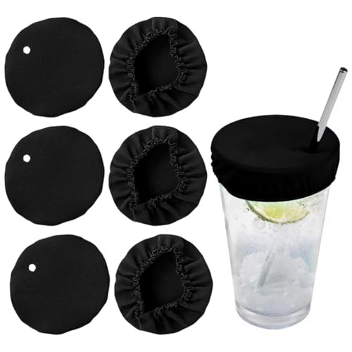 Drink Covers 6Pcs Anti-Spike Drink Protector for Women with Straw Hole Anti-Dust Insect Reusable Washable Fits Most Cups & Glasses for Outdoor Travel Bar Club Party (Black)