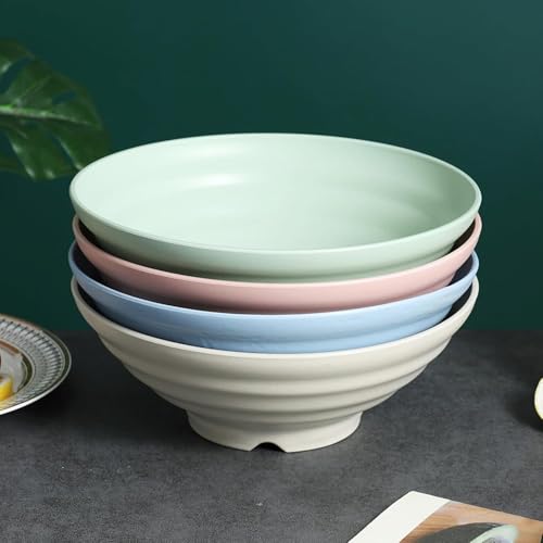 Image of Wheat Straw Salad Bowls Set (900ml) - Large Microwave Safe, Unbreakable & Stackable Bowls for Salad, Pasta, Soup, Ramen - BPA-Free, Eco-Friendly, Lightweight Serving Bowls for Kitchen (6, Multi)
