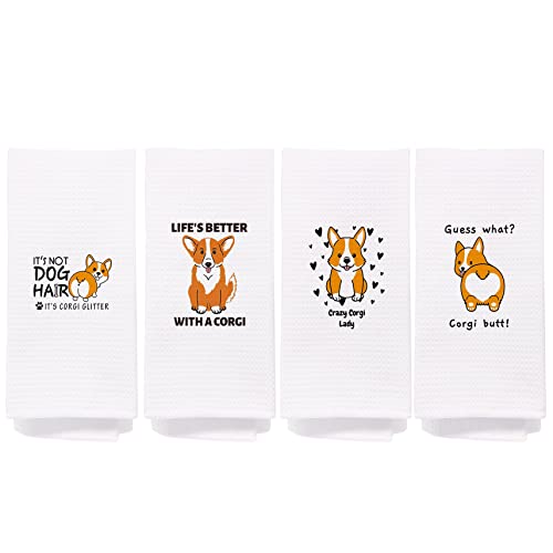 Negiga Funny Cartoon Corgi Kitchen Towels And Dishcloths Sets 24X16 Inch Set Of 4,Funny Corgi Butt Decor Decorative Dish Hand Tea Bath Towels For Kitchen Bathroom,Dog Lovers Corgi Mom Girls Gifts #TOP13