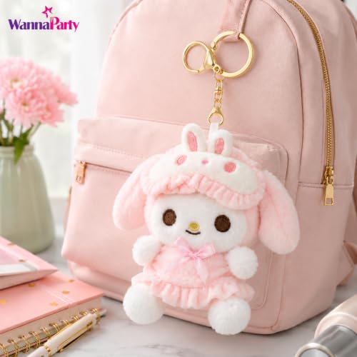 Image of Wanna Party Cute Kawaii Plush Keychain, Soft Pink Bunny Hood Character Bag Charm