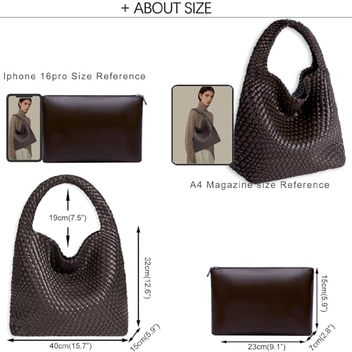 Image of JINMANXUE Woven Tote Bag for Women, Fashion Hobo Handbag, Travel Top-handle Shoulder Bag, Beach Underarm Bag with Purse (Mocha Coffee)