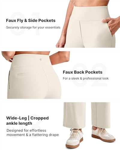 Image of G4Free EverGoing Wide Leg Ankle Pants for Petite Women with Pockets Stretch | Moisture Wicking, 4-Way Stretch, 7 /8 Ankle Length, Faux Fly Detail, Faux Back Pockets, Yoga To Casual Wear