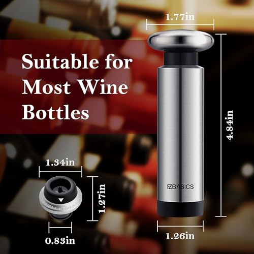 Weinpumpe EZBASICS Vakuumpumpe Edelstahl mit 4 Weinflaschenverschlüssen