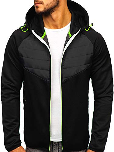 BOLF Hombre Chaqueta Guateada de Entretiempo con Capucha Cierre de Cremallera Estilo Casual J.Style KS1880 Negro XL [4D4]