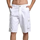 Fixha Men's Cargo Shorts Relaxed Fit Below Knee Length Hiking Shorts with 6 Pockets(White,34)