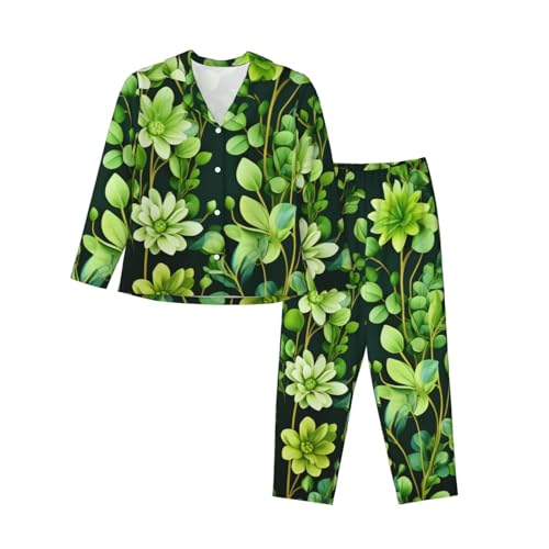 Pyjama 2 pièces doux avec poche latérale ensemble manches longues femme au motif floral chic