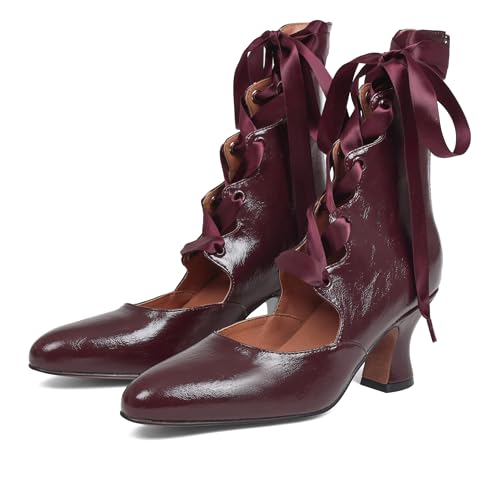 SaraIris Women's Black Mary Jane Heels Kitten Heel Lace Up Shoes - image 2