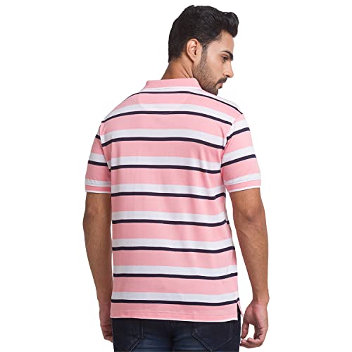 Image of COLOR PLUS Men's Striped Tailored Fit T-Shirt (CMKT14604-R4 Medium Red