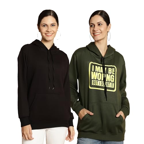 Image of Mack Jonney Printed Hooded Cotton Fleece Sweatshirt for Women (Pack of 2)-MACK50840
