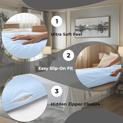 Image of ROYALE LINENS Body Pillow Cover - Double Brushed 1800 Microfiber - 20 inchx54 inch with Hidden Zipper Closure - Wrinkle & Fade Resistant - Super Soft Body Pillowcase (Lake Blue, Pack of 2)