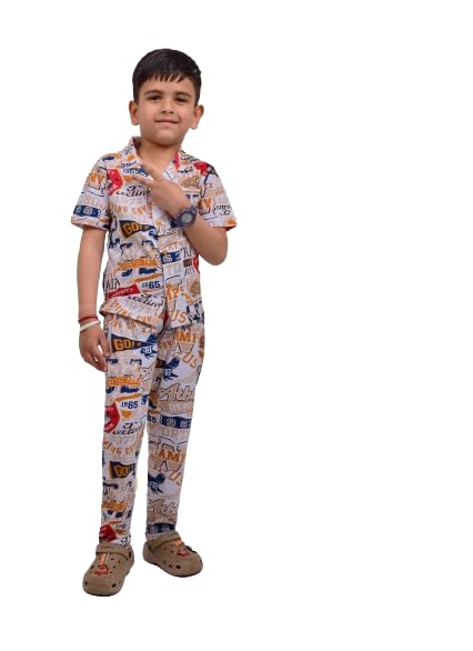 Image of 3BROS Unisex Pure Cotton Short Sleeve Kids Night Dress for Boys & Girls Nightwear /Sleepsuit /Sleepwear /Loungewear Night Suit for Boys and Girls Top and Pyjama Combo Set | JB20HS6031-Parent