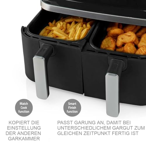 TronicXL DUO Heißluftfritteuse 2 Kammern Digital I Digitale Doppelkammer Heißluft Fritteuse Air Fryer mit Timer I 10 Programme I Friteuse I Dörrautomat I Display I Cool Touch – Bild 4