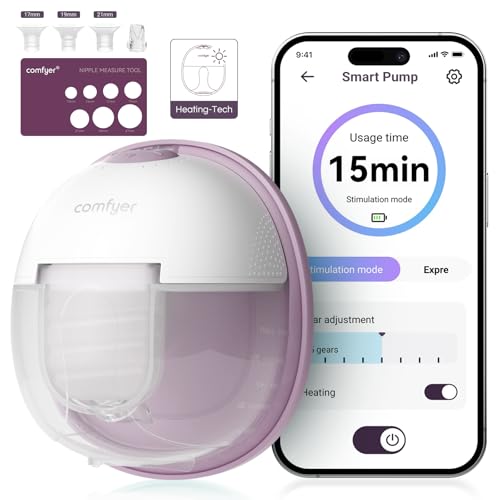 Heated Wearable Breast Pump, Industry-Leading Heating Tech, Innovative Magnetic Charging Cable, App Control, Anti-dust Cover, Hospital-Grade Suction, 1 Pack 1 Count