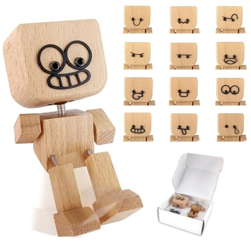 CHANCCI Shaking Wooden Man Figurine Handmade Shaking Feet Wooden Doll with 12pcs Magnetic Base Charming Little Woodens Figure That Sways Handmade Wood Shake Auto Ornament for Travel Commutes & Home