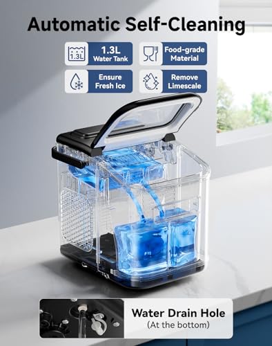 Ice Maker with Handle, 2 Sizes of Bullet Ice Maker Machine, 9 Cubes Ready in 6 Mins, 12Kg/24H, Visual Window, Ice Scoop & Basket, Self-Cleaning, Removable Top Cover, Perfect for Home/Office/Bar - Image 5