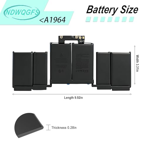 Image of A1964 A1989 Battery Replacement for MacBook Pro 13 inch (Mid 2018, 2019) A2251 (2020) 58.2Wh 11.41V Li-Polymer Compatible with EMC 3214 3358 3348 MR9Q2LL /A MWP42LL /A