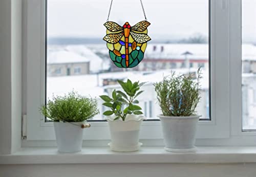 image for Alivagar Stained Glass Dragonfly Window Panels Tiffany Style Decor Orn