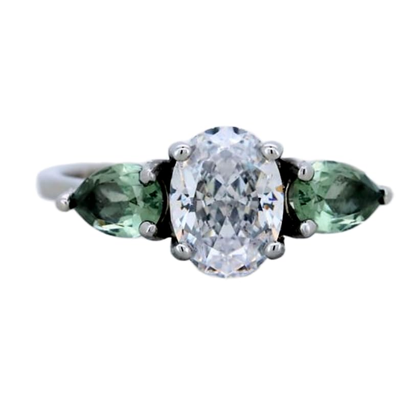 Bague saphir vert naturel et argent 925 imposante avec diamants griffes WW_DHR_0402