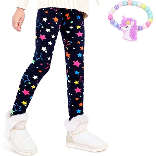 Girls Fleece Lined Leggings Set Thick Thermal Trousers Cotton Colourful Girls Winter Warm Pants Floral Printed Tights3