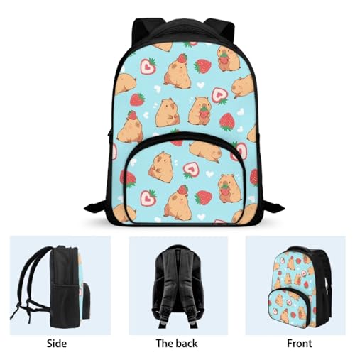 Capybara Backpacks for Girls 4-6 Cute Strawberry Cute Bookbag for Toddler Girls 12 Inch Knapsack Portable School Backpack Kindergarten Toddlers Gifts4