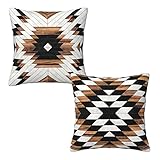 Poream Tribal Aztec Western Wooden Native American Indian Farmhouse Throw Pillow Covers 18x18 in Pillow Case Soft Cushion Pillow Covers Set of 2 for Sofa Bed Bedroom Living Room Home Decor