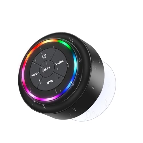 Kebrela Bluetooth Shower Speaker Portable Bluetooth Speakers with Suction Cup IP67 Waterproof Speaker with LED Light Wireless Floating for Camping Beach Travel Gift for Men Women