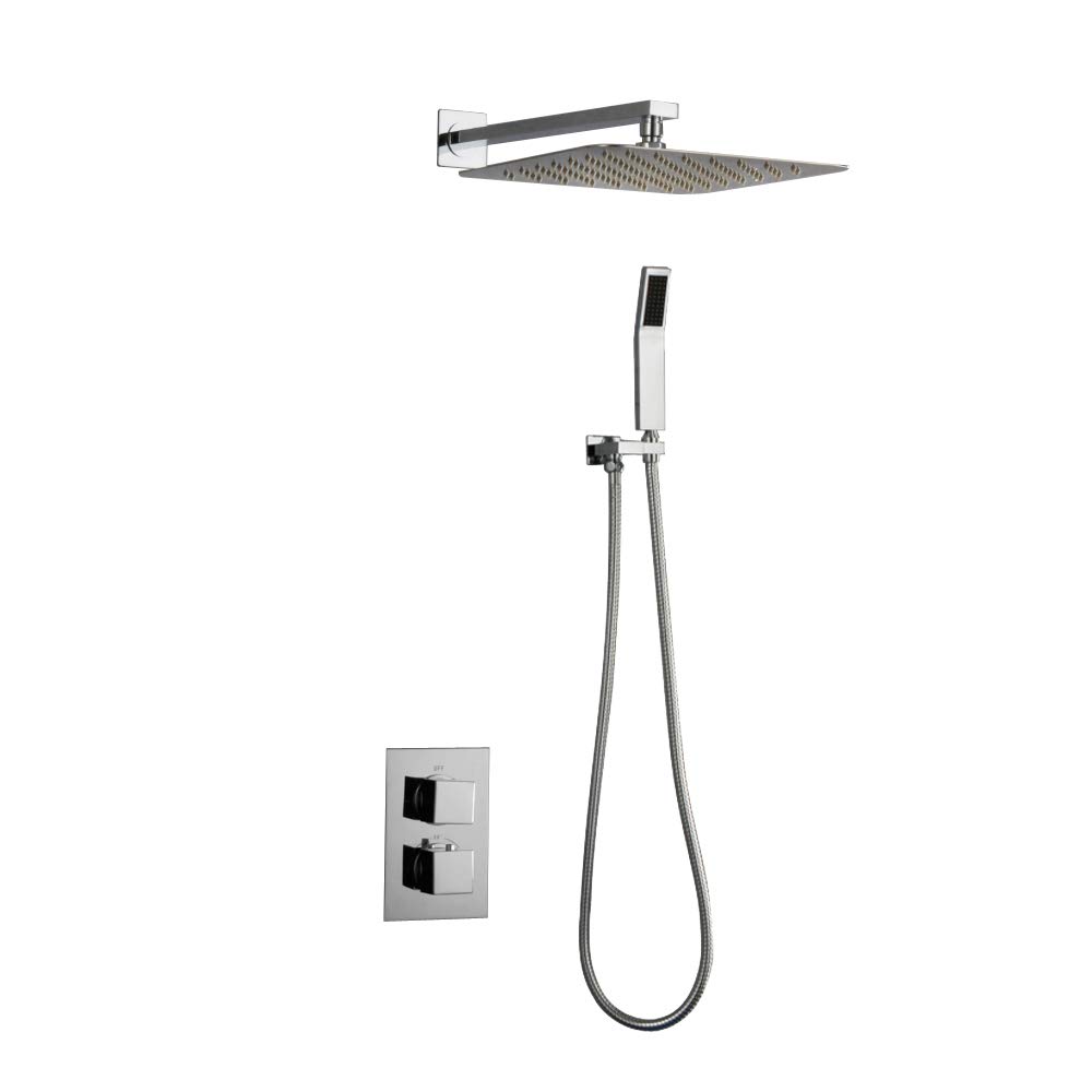 CWCQGH LED Shower Faucets,Wall Mounted Rainfall Shower Set Mixer Tap Thermostatic Bathroom Shower Faucet Bathtub Faucet Bath Mixer,8inches