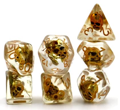 Gold Skull Dice Set for DND - Unique Golden Skull for Role Playing Games (RPG) - Detailed Stunning Textured Resin Polyhedral Dungeons and Dragons Dice Set for D&D Pathfinder and More