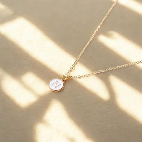 Image of Giftana Alphabet Locket with Chain, White Enamel Letter A-Z Pendant Necklace for Girls, Personalized Initial Name Gold Plated Pendant Necklace Gift for Girlfriend, Valentines Day Gifts for Woman