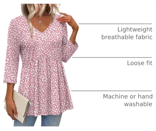 Image of OFEEFAN 3 /4 Length Sleeve Womens Tops 2026 Blouses for Women Dressy Casual Fashion Clothing V Neck Babydoll Tops Fall Outfits