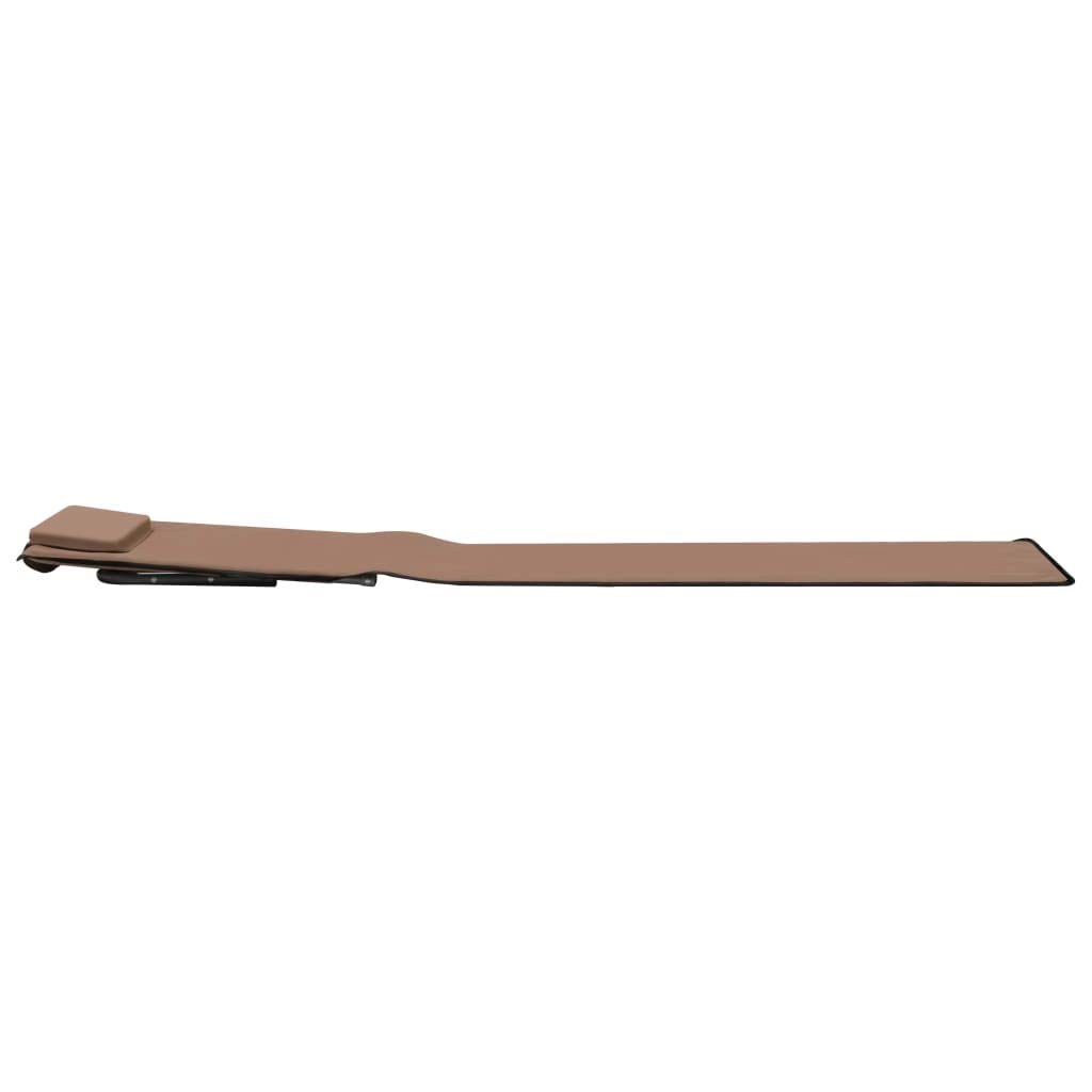 Set di 2 stuoie da spiaggia pieghevoli con schienale, sdraio da spiaggia in acciaio e tessuto, tappetino da campeggio regolabile con poggiatesta e vano portaoggetti, 160 x 53 cm, marrone