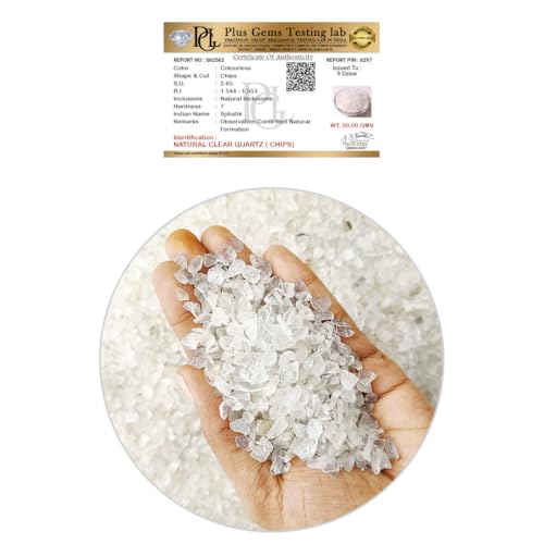 Image of Certified Clear Quartz Crystal Chips 50 GM with Authenticity Certificate | Natural Quartz Decorative Stone Chips for Pooja Room, Meditation, Vastu, Resin Art, Crafts & Aquarium Decor